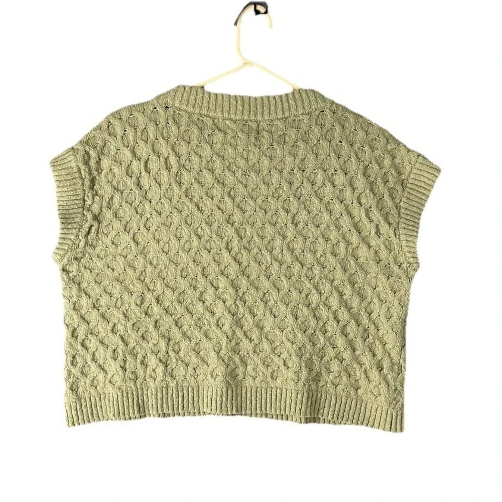 Muse Magnolia Light Sage Green Cable Knit Cropped Sweater Sz‎ S Chunky Cotton